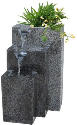 中国 石の鋳造物LEDが付いている石造り水噴水は庭/テラス/バルコニーのための低いしぶきの設計との三層をつける サプライヤー